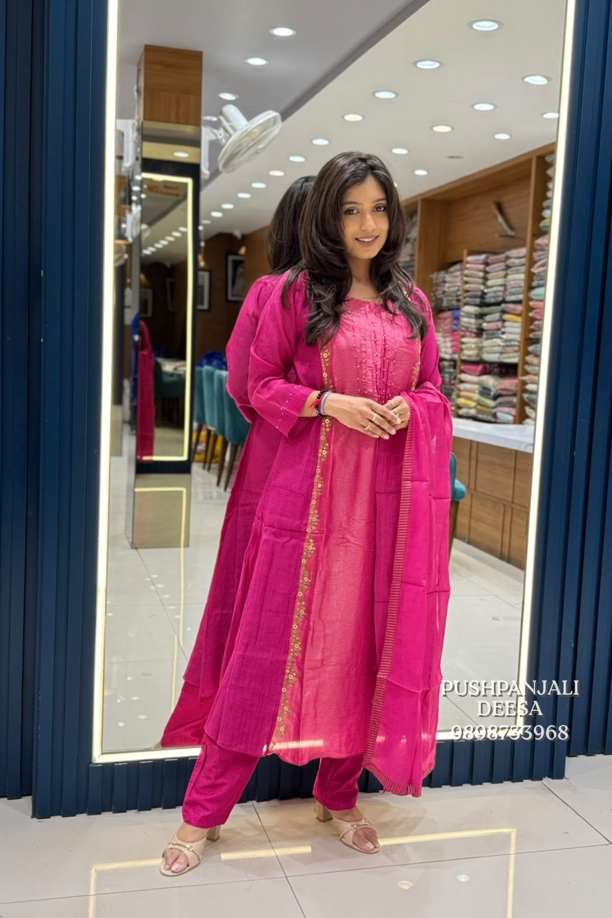 Pink Embroidered Anarkali Kurta Pant Set with Dupatta