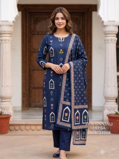 Navy Blue Pure Cotton Suit Set