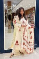Cream & Rust Embroidered Kurta Palazzo Set with Dupatta