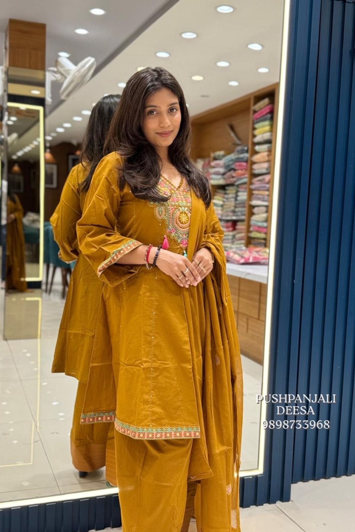 Mustard Yellow Embroidered Kurta Farshi Salwar Set with Dupatta