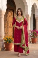 Red Gaggy Silk Printed Suit Set