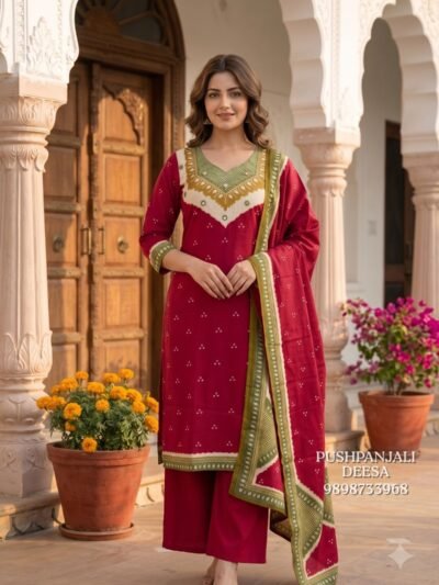 Red Gaggy Silk Printed Suit Set