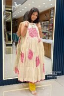 Cream & Pink Mul Cotton Embroidered Anarkali Suit Set
