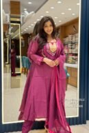 Wine Pink Embroidered Mul Chanderi Kurta Pant Set with Dupatta