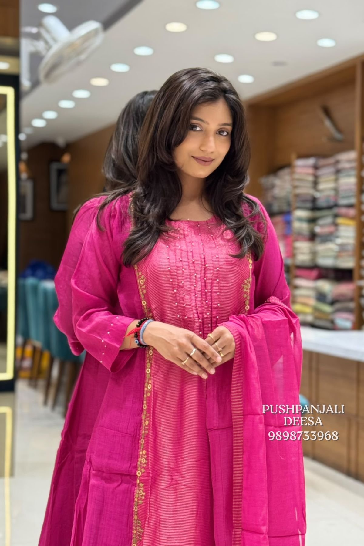 Pink Embroidered Anarkali Kurta Pant Set with Dupatta - Image 2