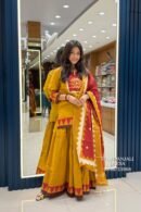 Mustard Yellow & Red Printed Kurta Skirt Set with Dupatta