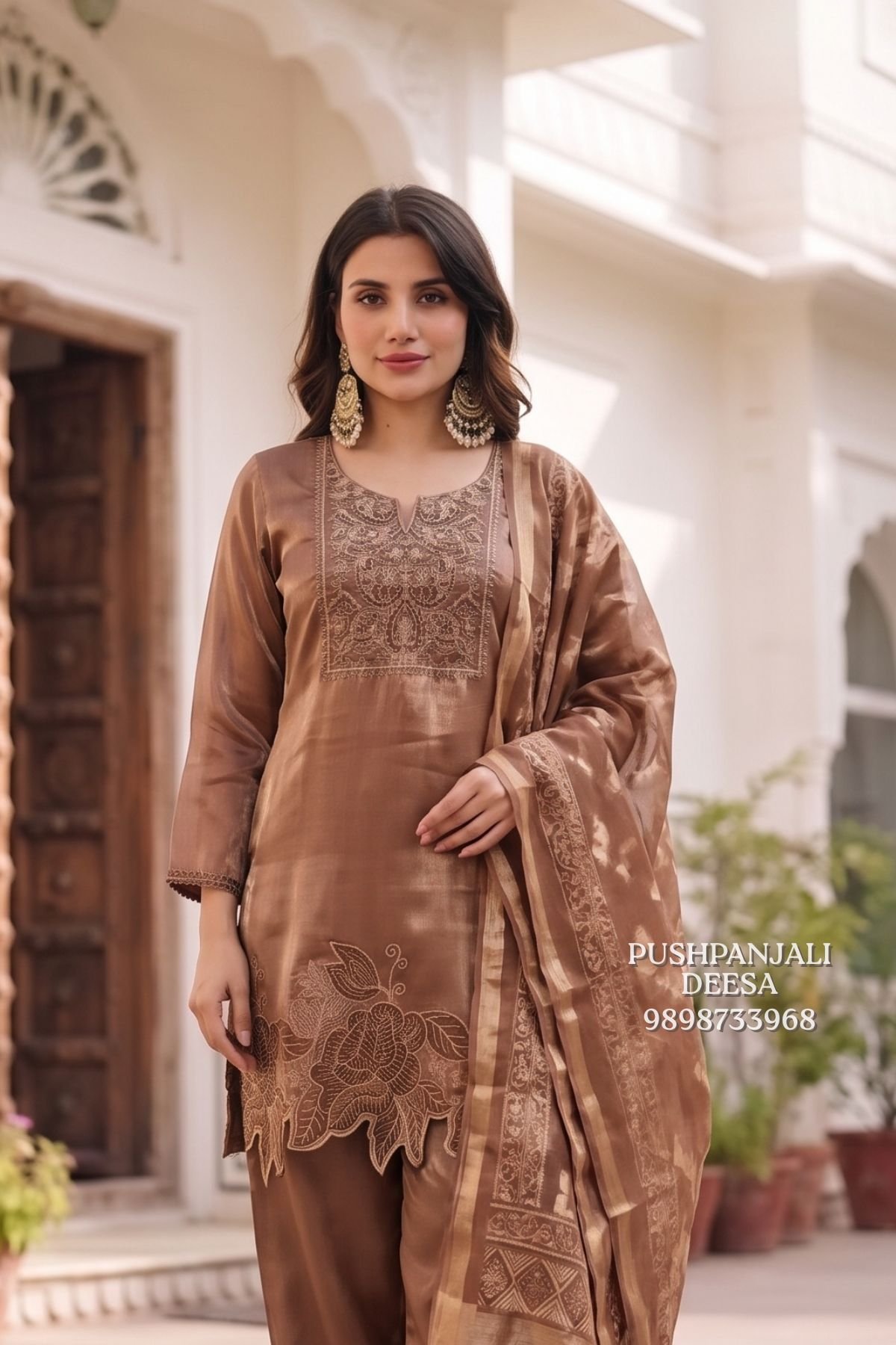 Brown Gaggy Silk with Mashru Suit Set - Image 2