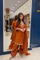 Rust Orange Embroidered Farshi Salwar Suit Set