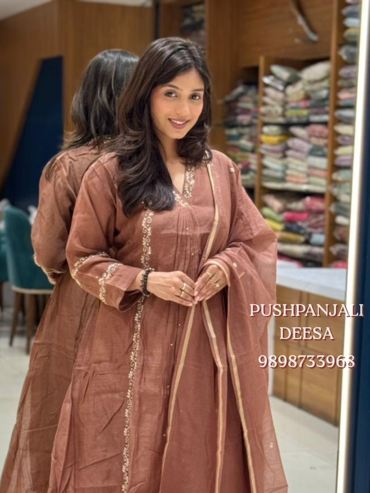Rose Embroidered Kurta Pant Dupatta Set - Image 2