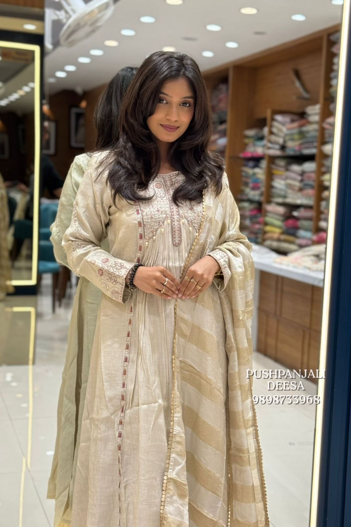 Ivory Embroidered Kurta Pant Dupatta Set - Image 2