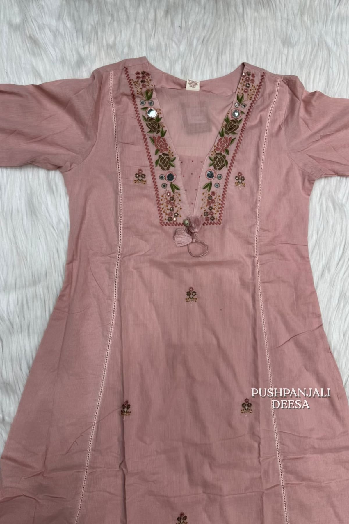 Dusty Pink Embroidered Kurta Pant Set with Dupatta | Elegant Ethnic Wear - Image 2