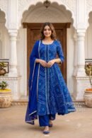Royal Blue Bandhani Print Anarkali Kurta Pant Set with Dupatta