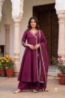 Magenta Mul Chanderi Embroidered Suit Set