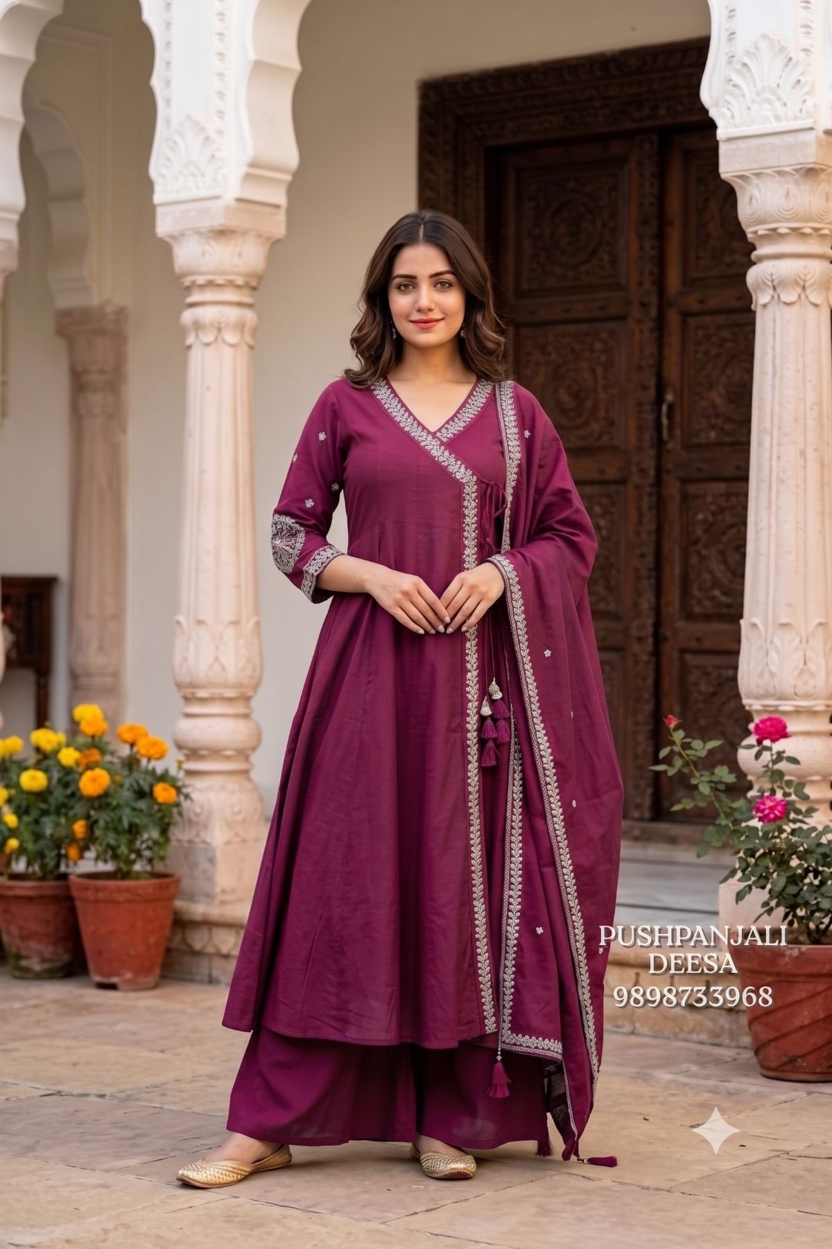 Magenta Mul Chanderi Embroidered Suit Set
