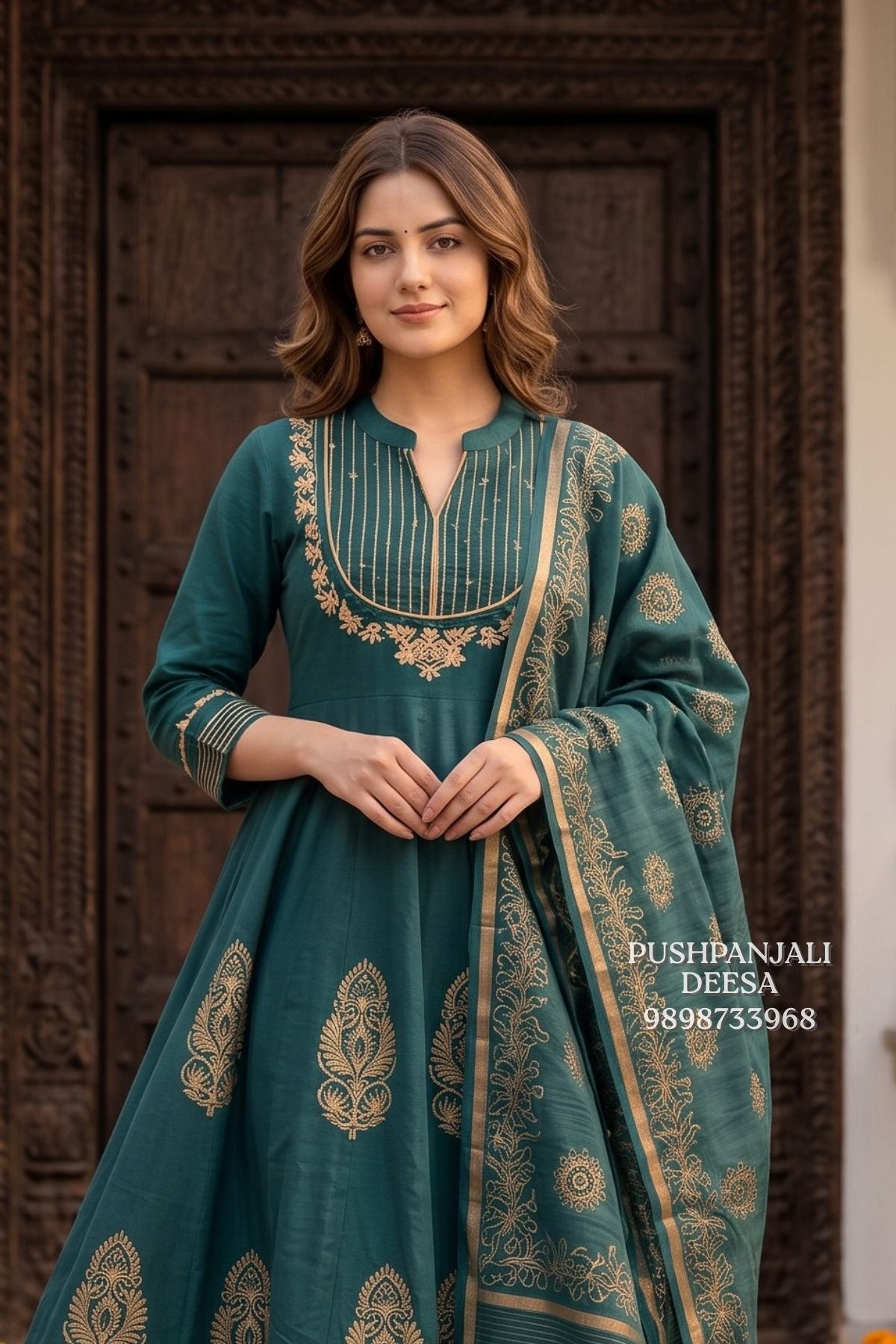 Green Embroidered Anarkali Suit Set - Image 3