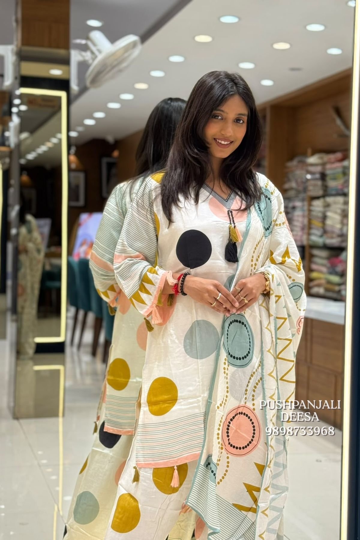 Ivory Abstract Printed Butter Crepe Co-Ord Set - Image 2
