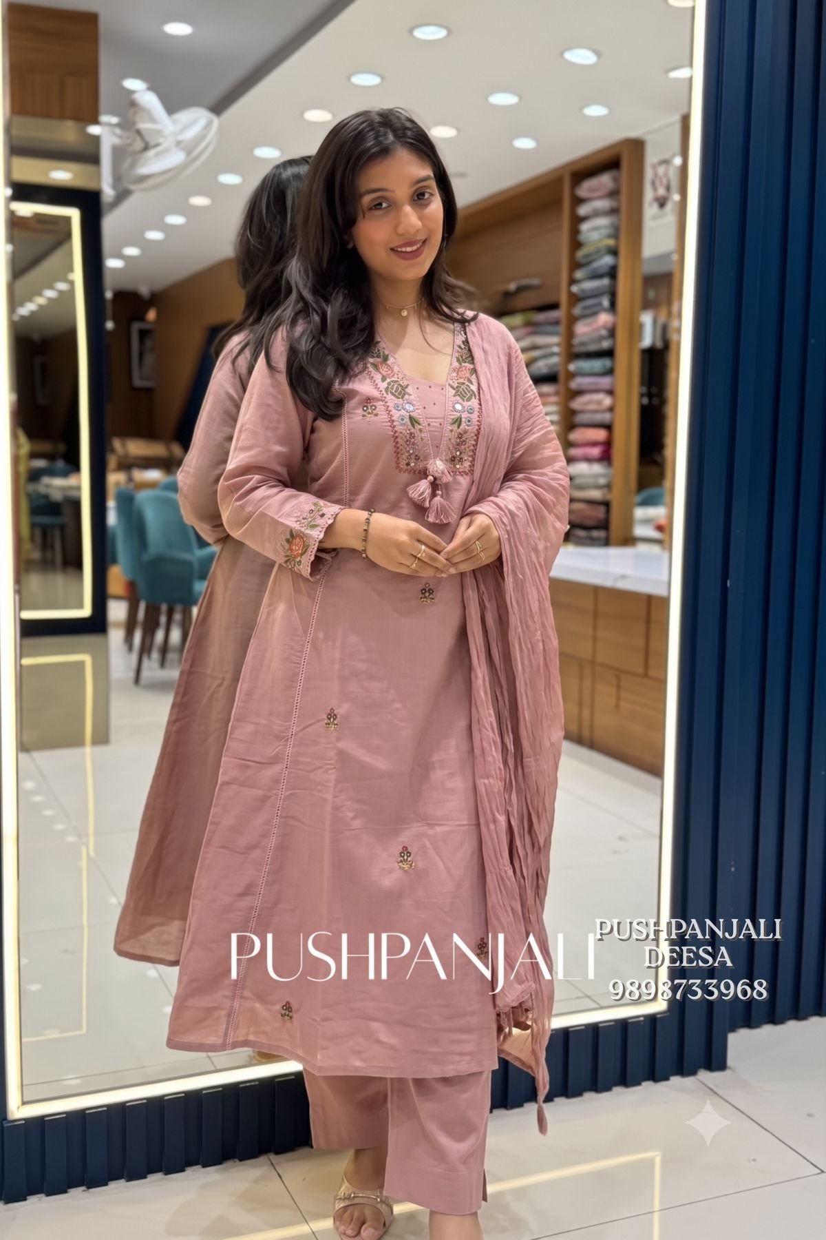 Dusty Pink Embroidered Kurta Pant Set with Dupatta | Elegant Ethnic Wear