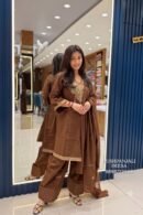 Coffee Brown Embroidered Farshi Salwar Suit Set