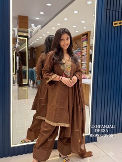 Coffee Brown Embroidered Farshi Salwar Suit Set