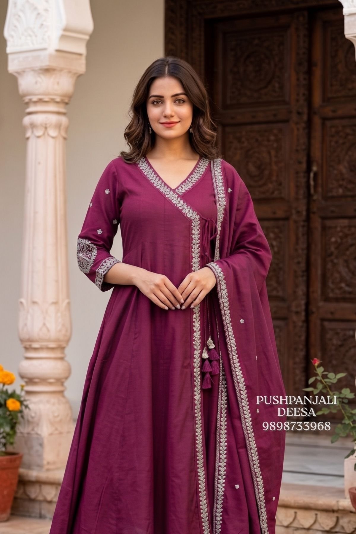 Magenta Mul Chanderi Embroidered Suit Set - Image 2