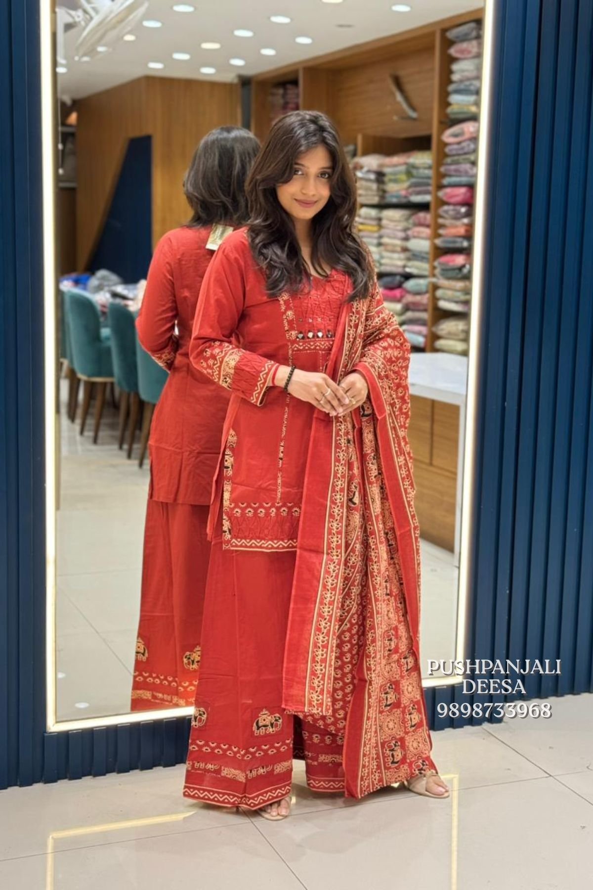 Red Designer Farshi Salwar Suit Set - Image 2