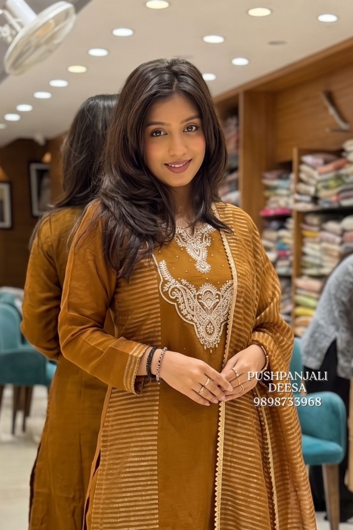 Mustard Brown Embroidered Kurta Pant Dupatta Set - Image 2