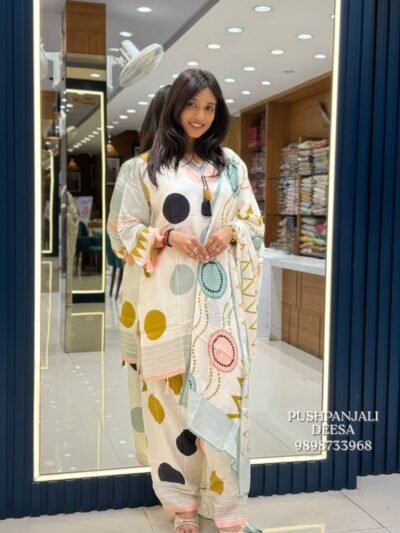 Ivory Abstract Printed Butter Crepe Co-Ord Set