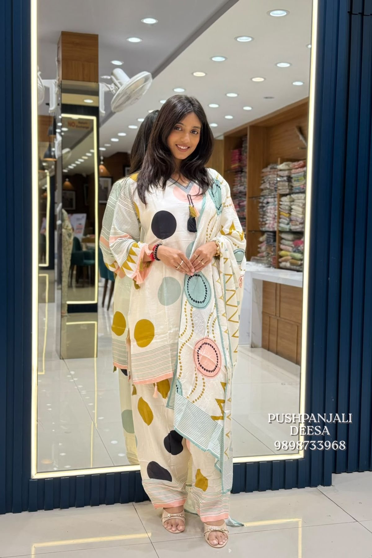 Ivory Abstract Printed Butter Crepe Co-Ord Set