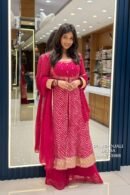Magenta Bandhani Printed Embroidered Anarkali Suit Set