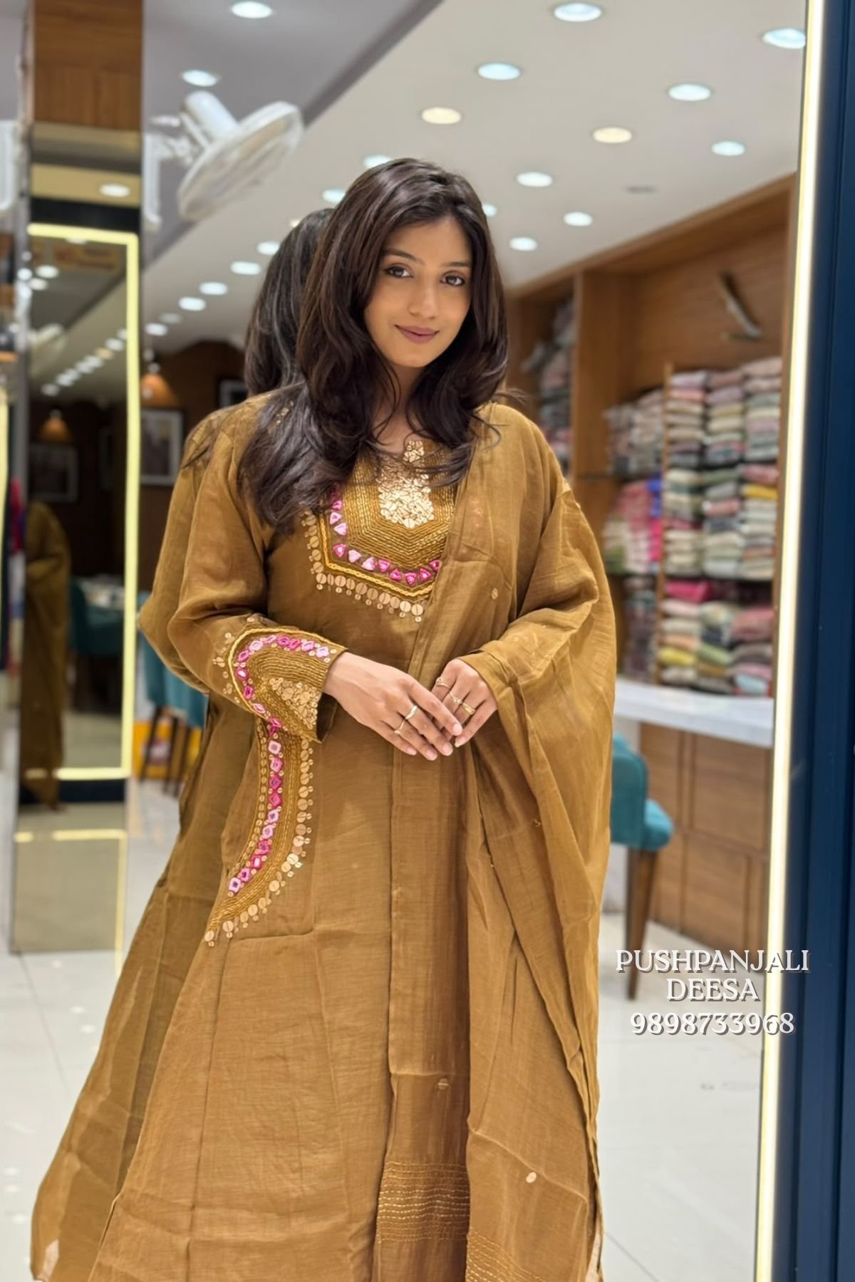 Mustard Brown Embroidered Kurta Pant Set with Dupatta - Image 2