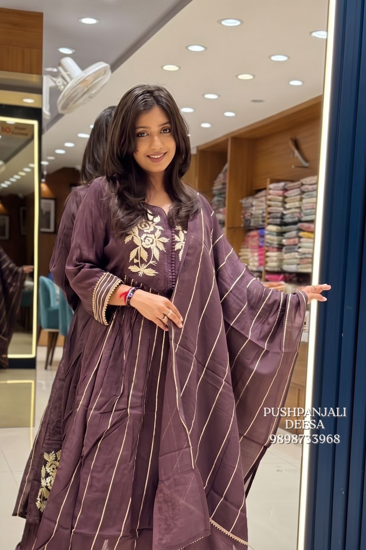Plum Purple Embroidered Anarkali Kurta Pant Set with Dupatta - Image 2