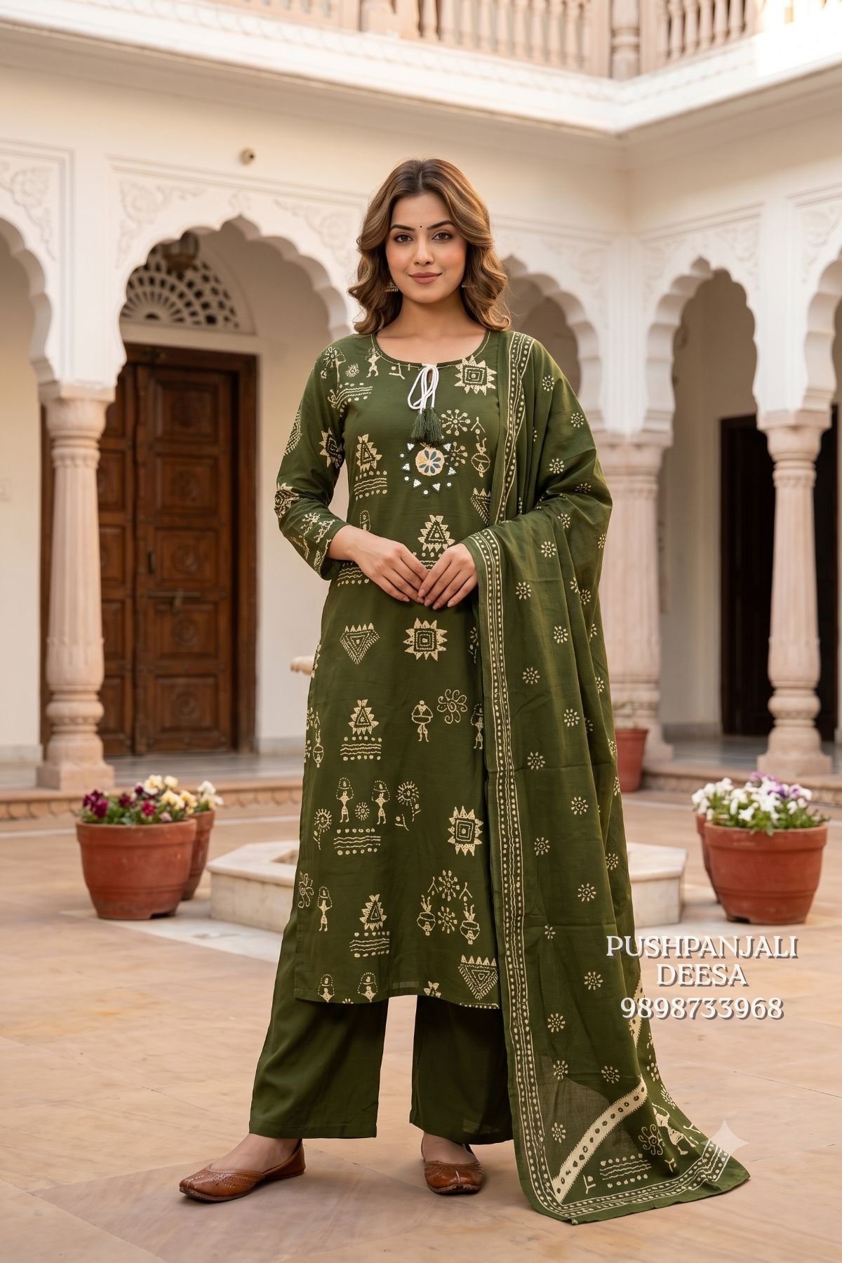 Olive Green Pure Cotton Suit Set