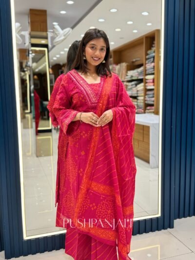 Rani Pink Printed Embroidered Cotton Suit Set