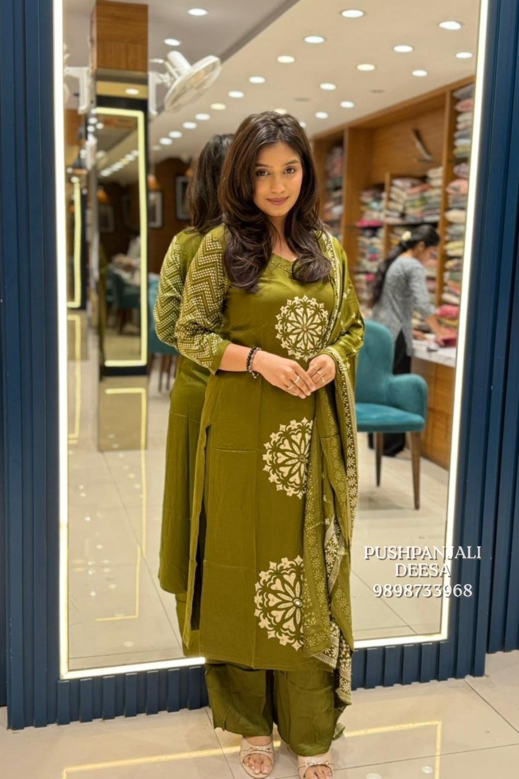 Olive Green GAGGY SILK Suit Set