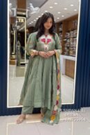 Mul Chanderi Sage Green Embroidered Anarkali Set