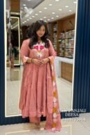 Mul Chanderi Peach Pink Embroidered Anarkali Set