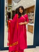 Special Rani Pink Embroidered Anarkali Kurta Pant Dupatta Set