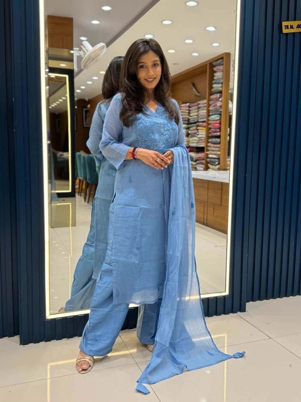Sky Blue Bhagalpuri Viscose Silk Embroidered Kurta Pant Set with Dupatta - Image 2