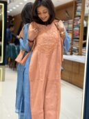 Peach Bhagalpuri Viscose Silk Embroidered Straight Kurta