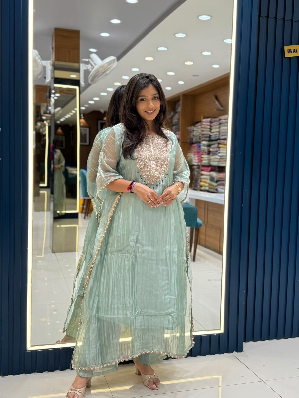 Mint Green Embroidered Kaftan - Image 2