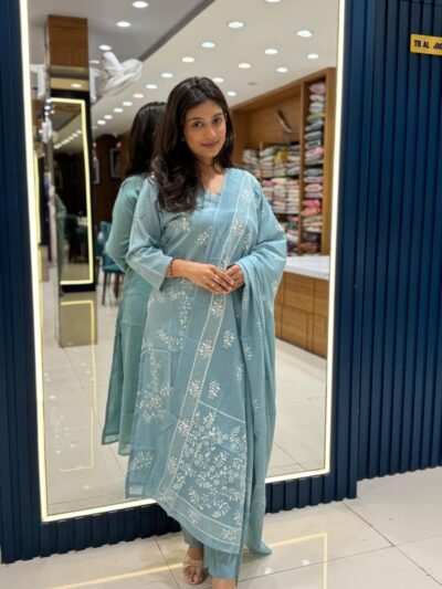 Sky Blue Embroidered Kurta Pant Set with Dupatta