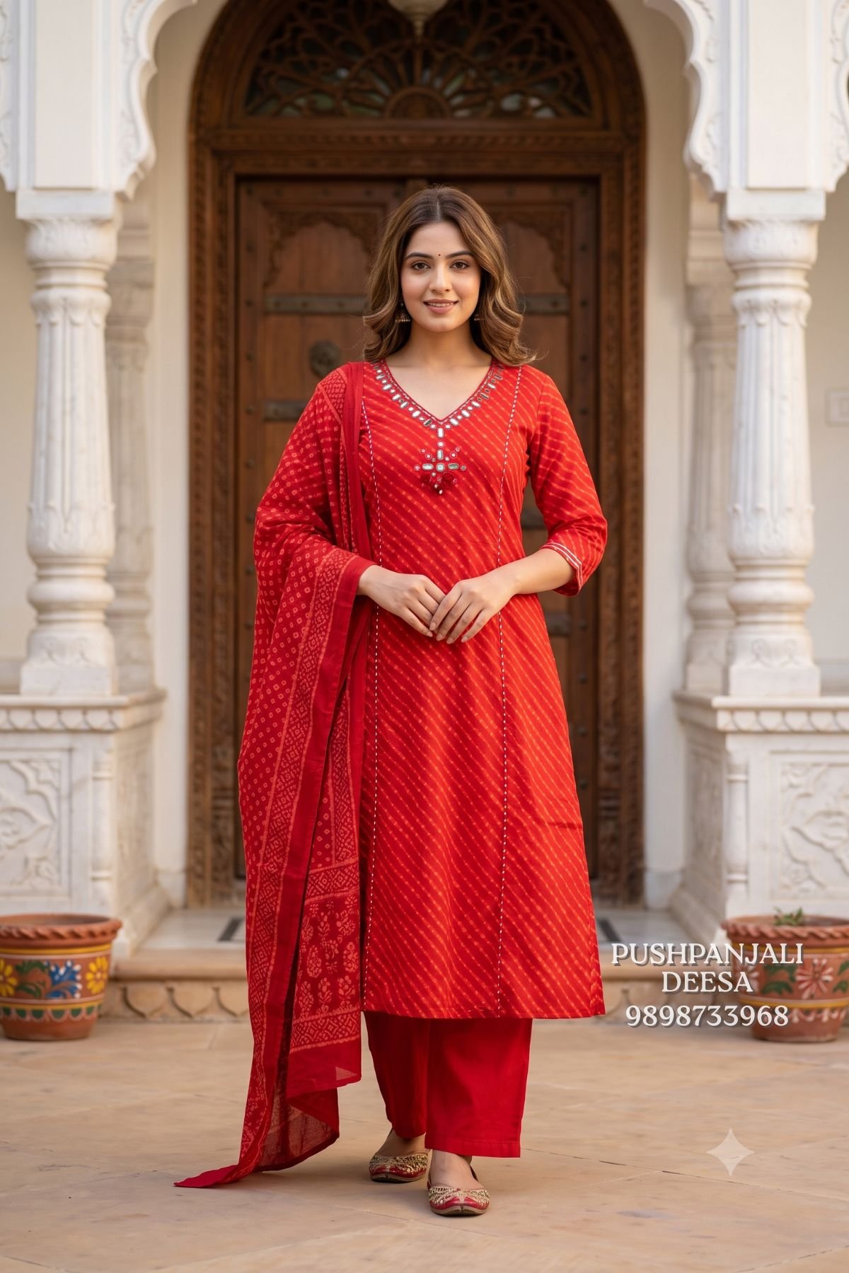 Red Printed Embroidered Straight Kurta Pant Set