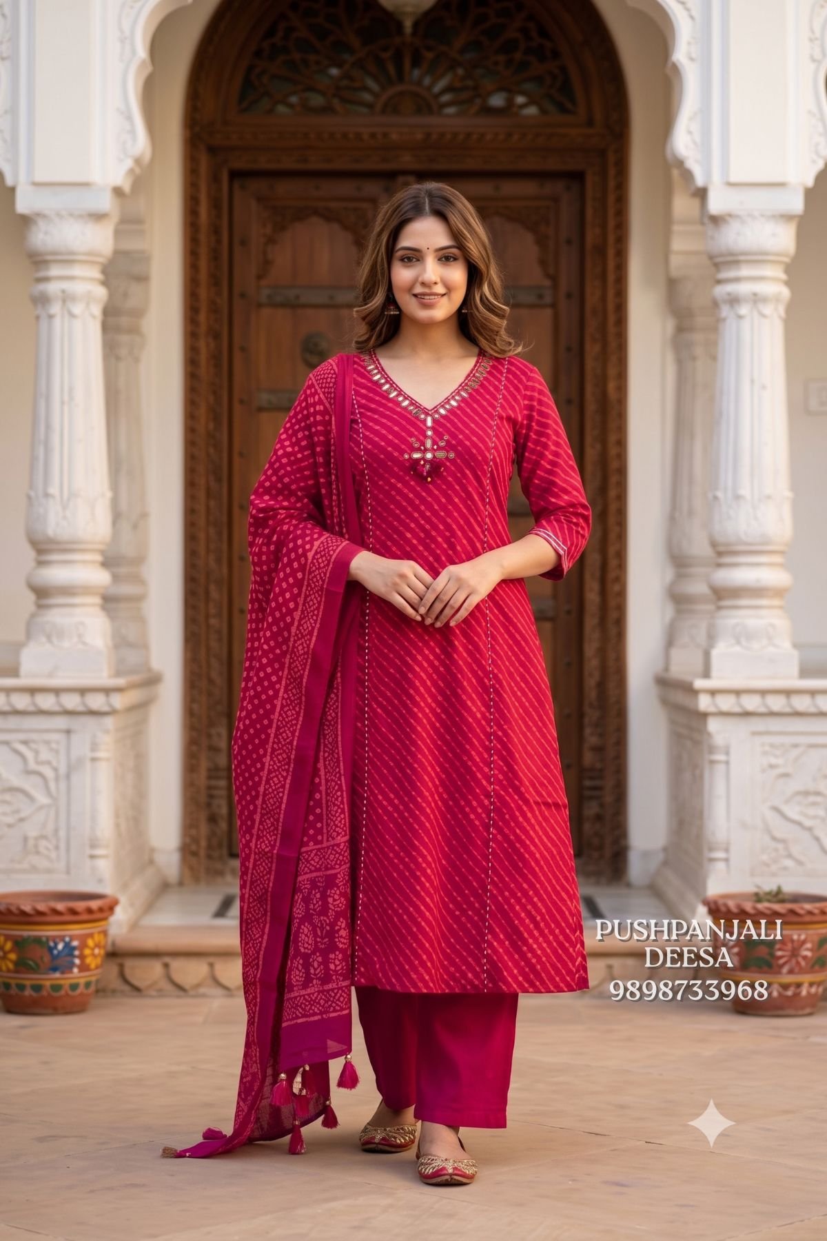 Rani Pink Printed Embroidered Straight Kurta Pant Set