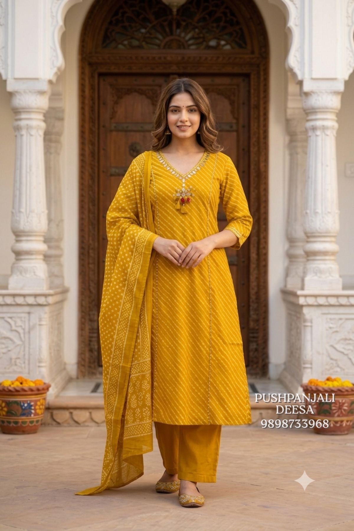 Mustard Yellow Printed Embroidered Straight Kurta Pant Set