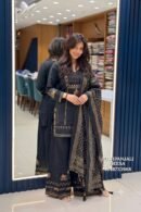 Black Printed Embroidered Pure Cotton Palazzo Suit Set