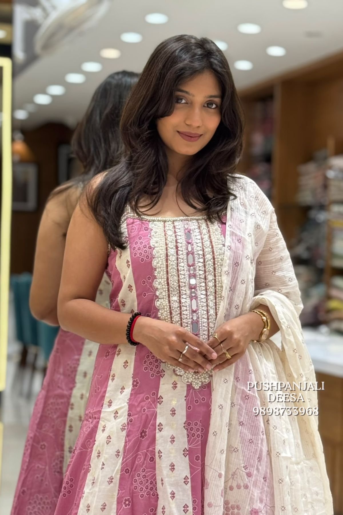 Pink & White Printed Embroidered Kurta Pant Dupatta Set - Image 2