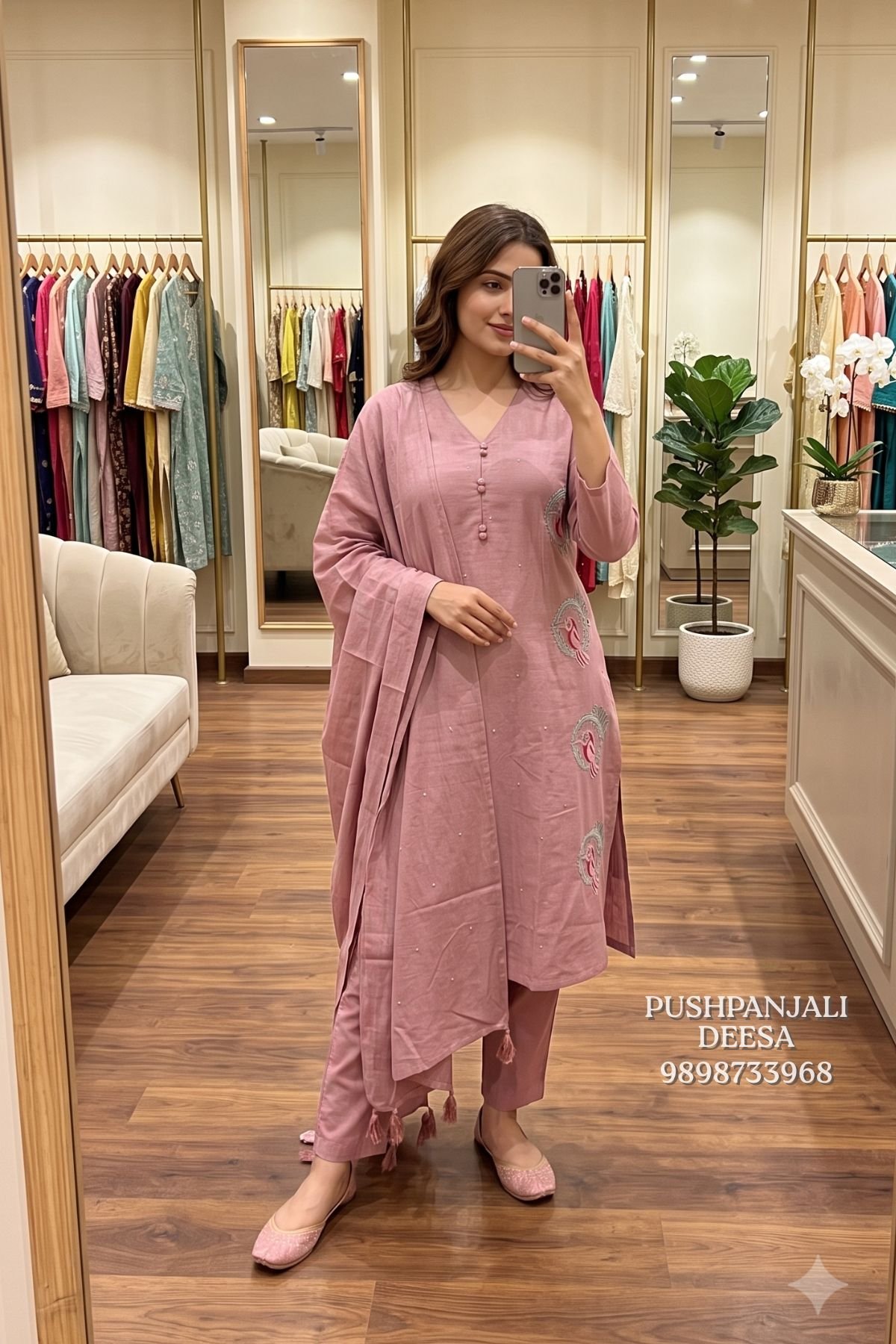 Cotton Dusty Pink Embroidered Kurta Set