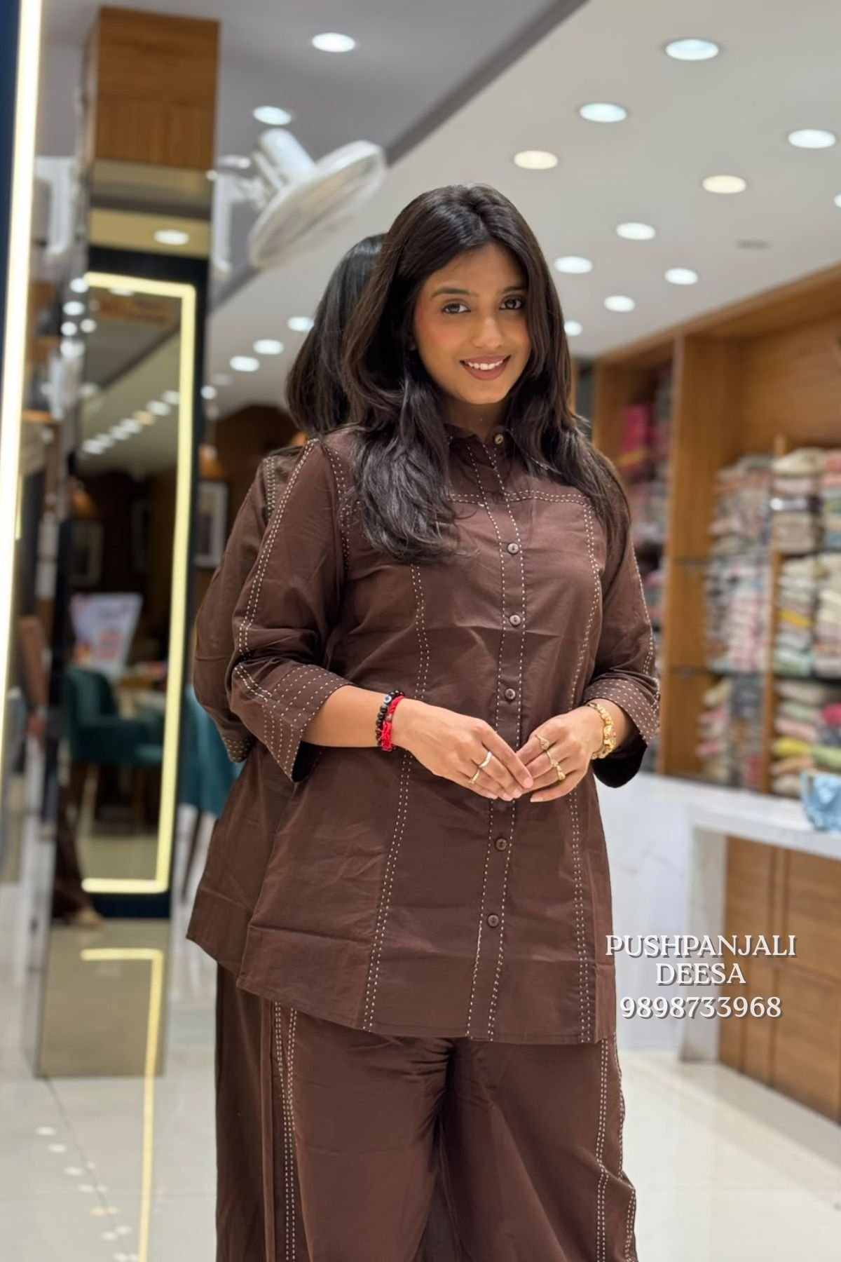 Chocolate Brown Embroidered Co-Ord Set - Image 2