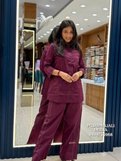 Wine Maroon Embroidered Co-Ord Set