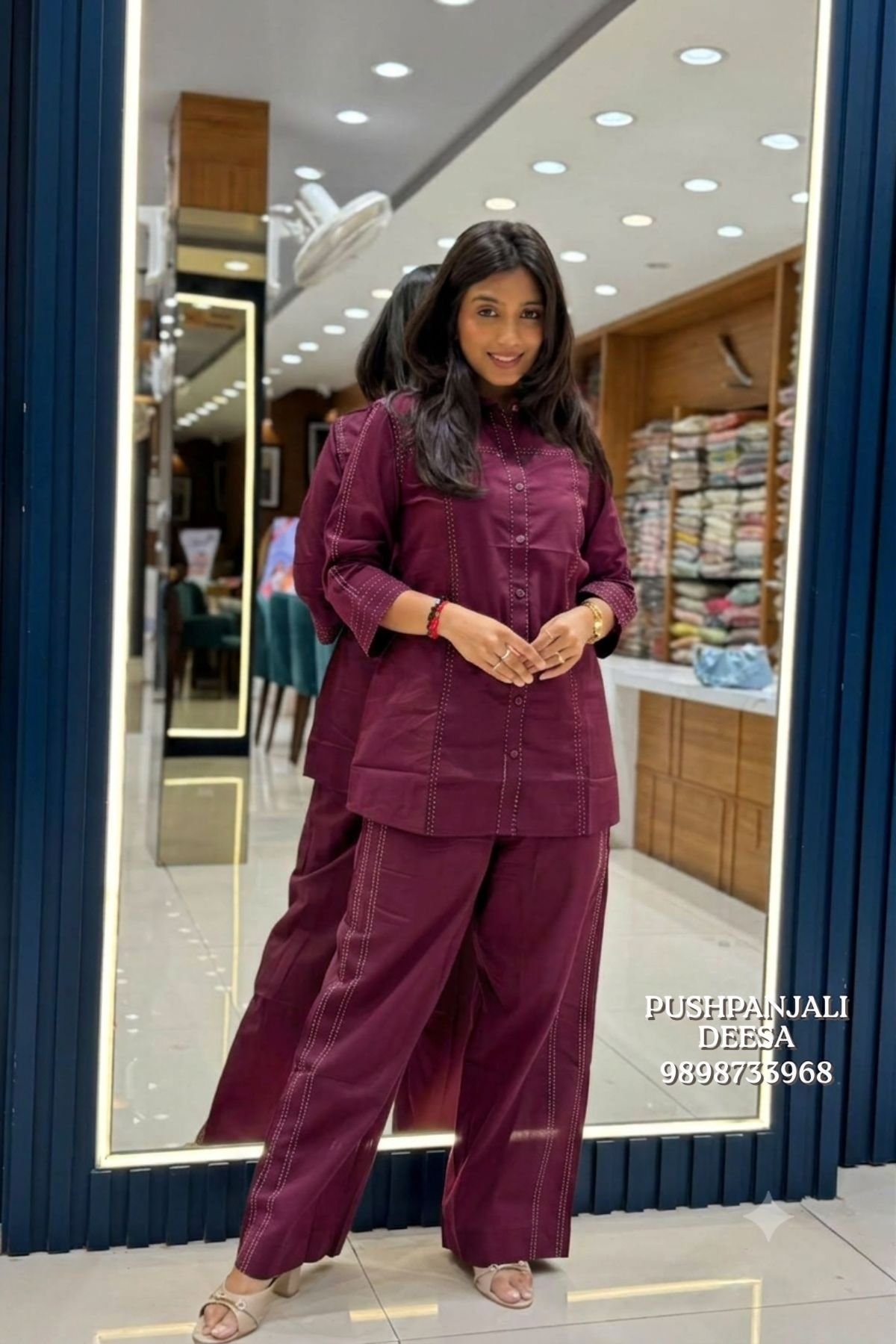 Wine Maroon Embroidered Co-Ord Set